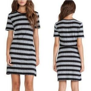 Theory Black & White Cherry Lace Print Striped T-Shirt Mini Dress Size Medium